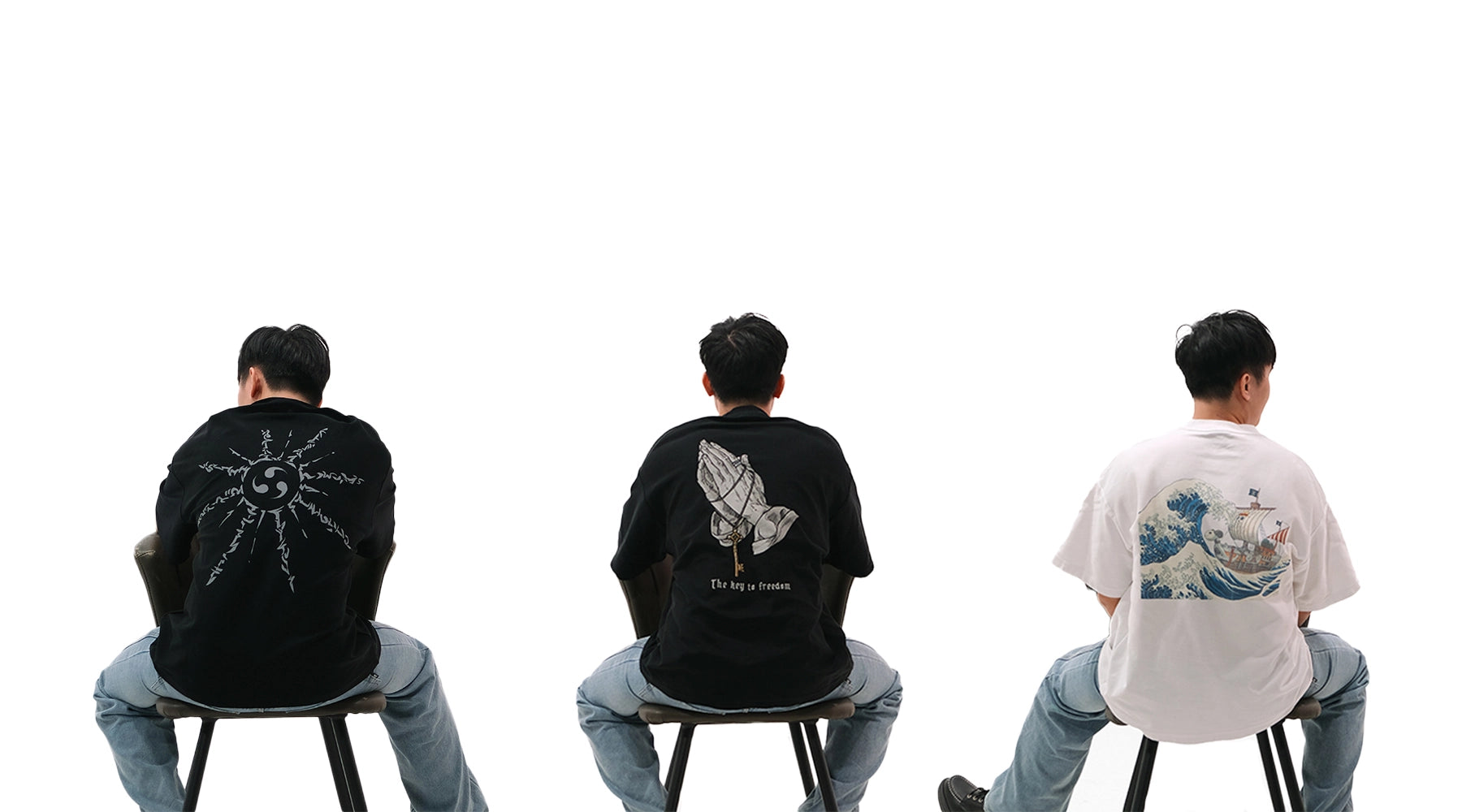 NO1 Apparels hero banner showing subtle anime clothing – oversized T-shirts featuring Naruto Cursed Mark, Attack on Titan Key to Freedom, and One Piece Going Merry designs.