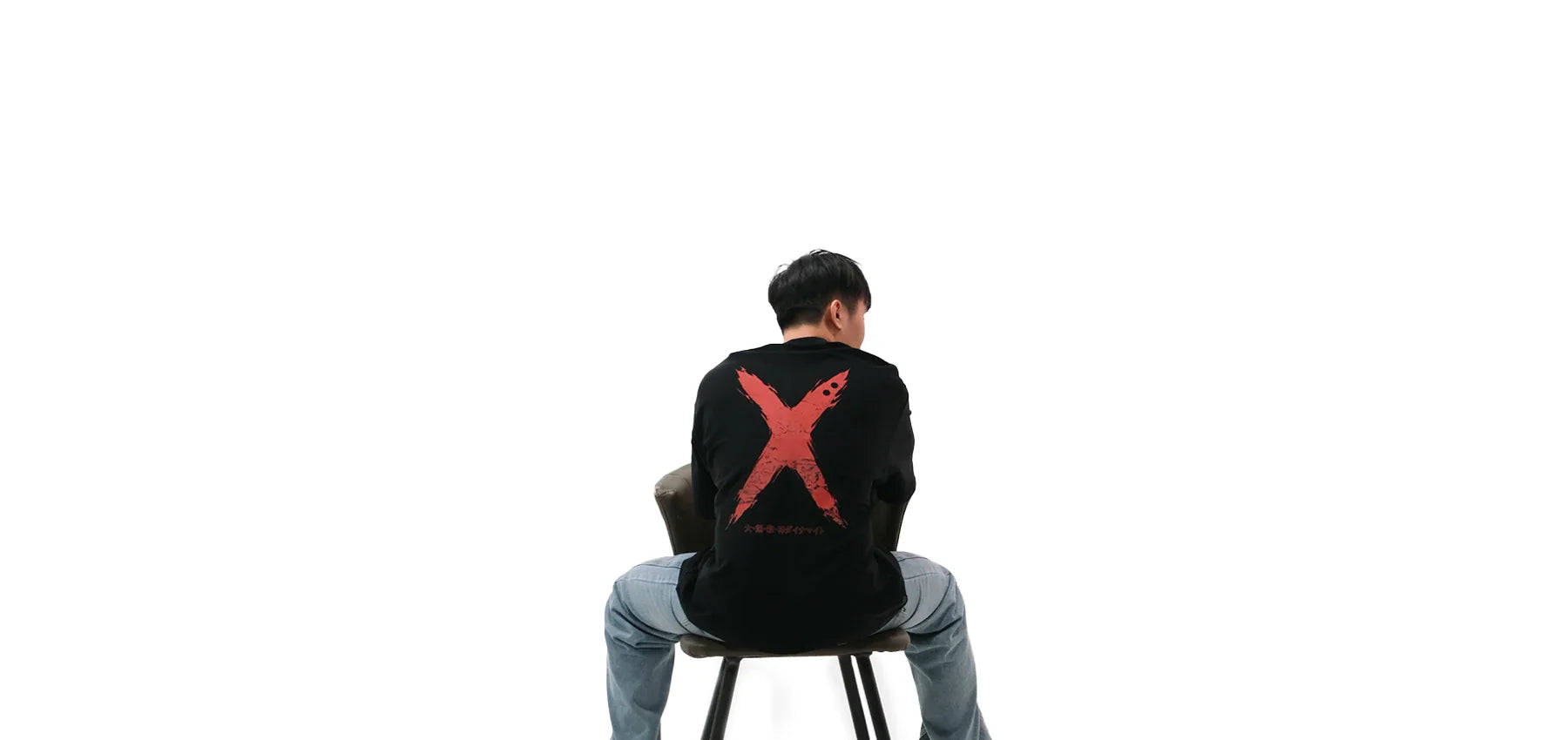 Back view of oversized black NO1 Apparels anime t-shirt, subtle anime clothing inspired by My Hero Academia featuring Dynamight design based on Katsuki Bakugo’s hero uniform.