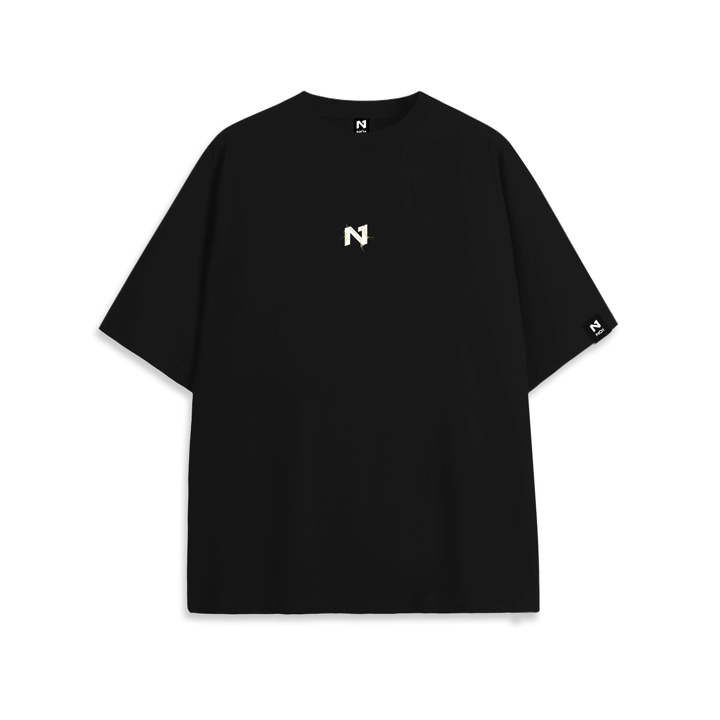 Front view of oversized black anime t-shirt with subtle minimalist design.